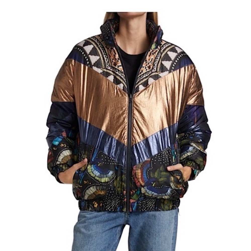 FARM Rio Reversible Puffer Jacket coat Copper Gold Metallic